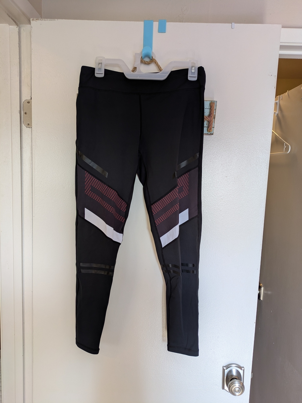Lilybod Women Black Leggings with Burgundy, White And Black Accent Panels